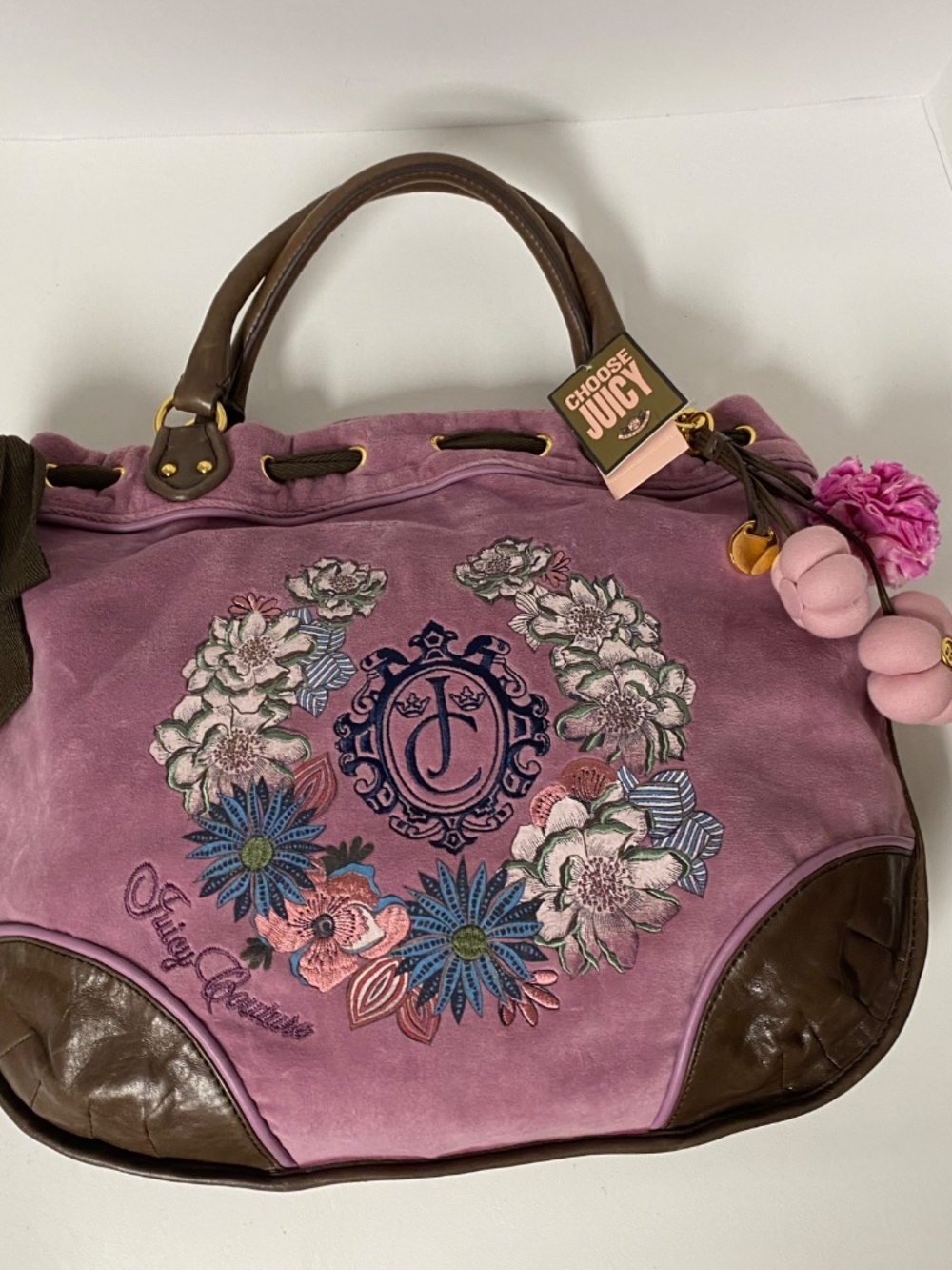 NEW! Juicy Couture • Velour • Embroidered • Embellished • Leather Handle • Tote